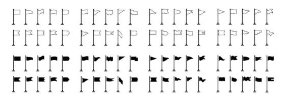 set of 80 Collection of flag and pennant shaped icons with poles for start, end, banner, location, map destination pictogram pins vector