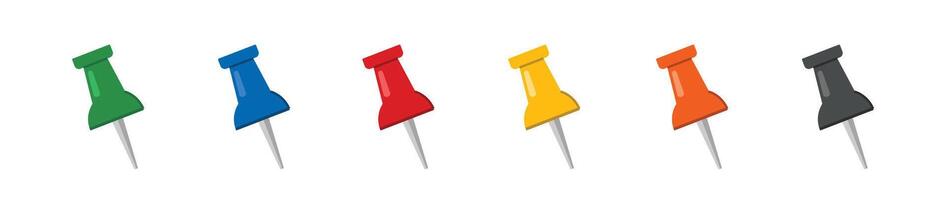 set Icon button pin, needle. Stationery pin isolated flat symbol for notes and stickers in the office. Pin, tack for attaching notices vector