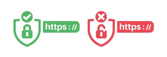 http and http security certificate on white background in shield shape Secure and unsecure web protocols. Secure connection. vector