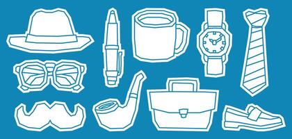 Flat Single Color Fathers Day Sticker Bundle with Cutout Style vector