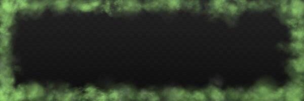 Realistic green smoke or haze frame, overlay effect on a dark background. Hot fire and flame, magic fog, vapor. Abstract illustration vector