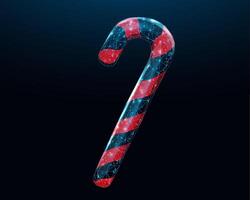 Candy cane, Christmas concept with glowing low poly candy on dark blue background. Wireframe low poly design. Abstract futuristic illustration vector