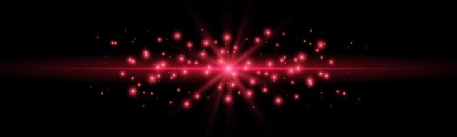 Red horizontal laser beam. Light lensflare. Red glow flare light effect. Isolated on dark background. vector