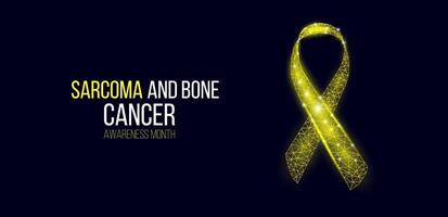 Sarcoma and bone cancer awareness month concept. Banner template with glowing low poly yellow ribbon. Wireframe modern abstract background. illustration. vector