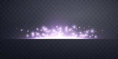 Purple horizontal lensflare. Light flash with rays or violet spotlight and bokeh. Glow flare light effect.. Isolated on dark background. vector