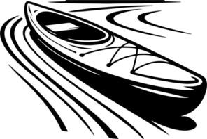 Single Empty Kayak Drifting Along Curved Water Path in Black and White Scene vector