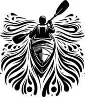 Kayaker Creating Splashing Water Trails in Artistic Black and White Illustration vector