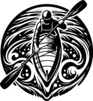 Top View of Kayaker in Swirling Water Circle Design in Black and White Artwork vector