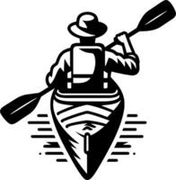 Back View of Kayaker Gliding Downstream in Black and White Illustration vector