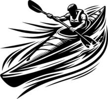 Whitewater Kayaker Charging Through Splashing Waves in Bold Black and White Design vector