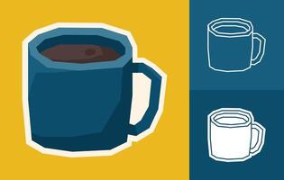 Flat Color Mug Sticker Set with Cutout Style vector