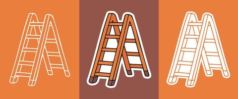 Three types of Cartoon Style Sticker of Ladder vector