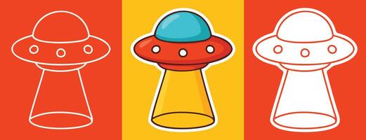 Three Types of Cartoon Style Sticker of UFO Spaceship vector