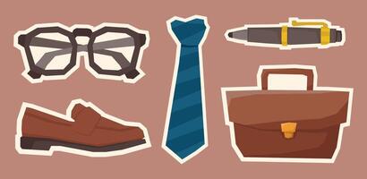 Flat Colorful Modern Office Essentials Sticker Set with Cutout Style vector