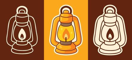 Three Types of Cartoon Style Sticker of Vintage Lantern vector