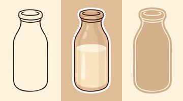 Three Types of Cartoon Style Sticker of Milk Bottles vector