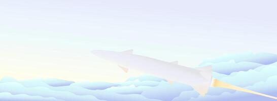 Single Rocket missile in the sky. Illustration of modern war, cloudy morning sky and ballistic missile attack. World war vector