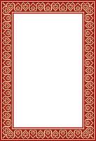 square European gold with red ornament. Rectangular pattern, circle, ring of the Middle Ages. Revival border. Decor of palaces and churches. vector