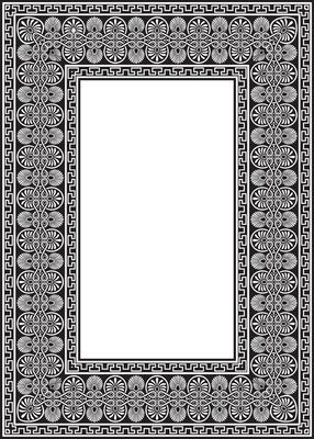 black monochrome classic Greek square ornament. Rectangle of Ancient Greece and Roman Empire. Byzantine painting of walls, floors, ceiling