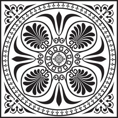 black monochrome square ornament of ancient Greece. Classic tile pattern Roman Empire