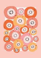 A playful hand drawn flower pattern with abstract circular blooms in soft peach, orange, and yellow tones. Perfect for spring themed designs, packaging, prints, and cheerful decor. vector