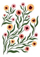 Modern floral print with soft petals and curved lines. Hand drawn for a clean, playful vibe. vector