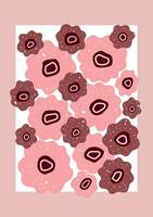 Hand drawn abstract floral composition in shades of pink and brown. Playful dotted textures and organic shapes on a pastel background. Ideal for wall decor, cards, or modern digital prints. vector