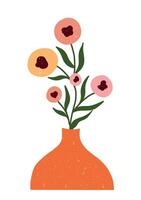 Playful hand drawn flower bouquet in a warm vase. Ideal for prints, nursery decor, or modern boho designs. vector