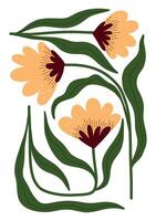 Whimsical yellow flowers with bold leaves in a clean hand drawn look. Great for creative projects and cheerful decor. vector