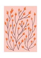 Delicate hand drawn branches with orange buds on a soft pink background. Great for prints, cards, and modern floral projects. vector