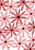 floral pattern with hand drawn pink daisy flowers and splatter texture on white background for fabric, wrapping, wallpaper and modern spring design vector