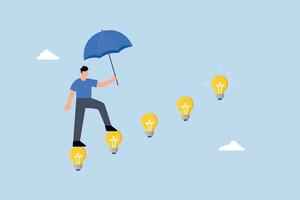 businessman walking with innovative light bulb idea lamp as ladder of success. vector