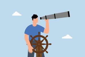 businessman boat captain directs the rudder with telescopic sight. vector