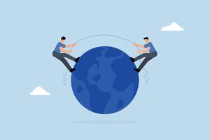 Geopolitics, entrepreneurs nations engaged in tug of war over the globe. vector