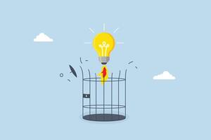 light bulb creative idea to break birdcage with launch vehicle accelerator. vector