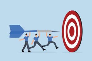 Team business goal, Entrepreneurs assist in directing darts towards bullseye. vector