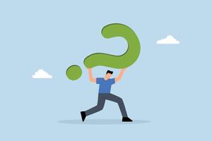frustrated trying businessman carrying heavy burden of big question mark vector
