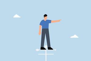 businessman standing on roof with flags pointing to victory. vector
