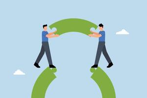 business people working on team building connect puzzle bridge. vector
