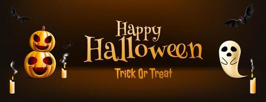 Halloween Background featuring pumpkins bats ghost and candles, ideal for seasonal promotions, social media posts, and festive design projects. vector