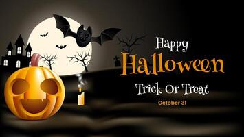 Halloween background with jackolantern, bats, and castle vector
