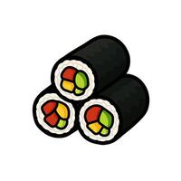 Stacked Maki Rolls with Avocado, Bell Pepper, and Mango Filling on White Background vector
