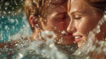 Young Couple Splashing in a Pool on a Sunny Day photo