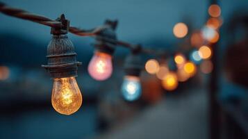 Close-Up of Frosted String Lights at Dusk photo
