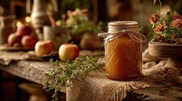 Homemade Apple Sauce in Rustic Setting photo