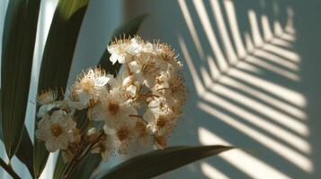 White Flowers and Leaf Shadows in Soft Sunlight photo
