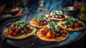 Steaming Hot Tacos with Savory Meat and Herbs photo