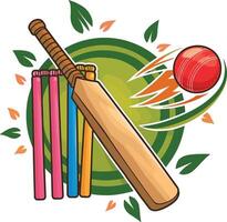 cricket tools with Bat Ball and wicket art vector