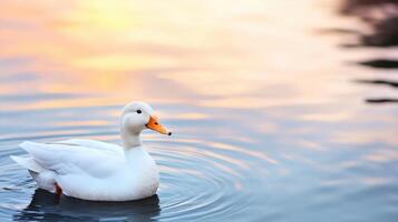 White Duck on Calm Water Sunset photo