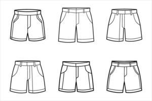 Six Variations of Mens Shorts Flat Sketch Line Art vector